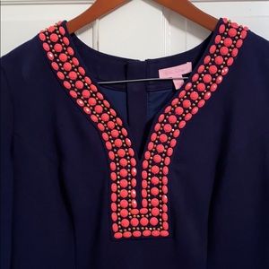 Lilly Pulitzer Navy Blue Dress with Coral Beading